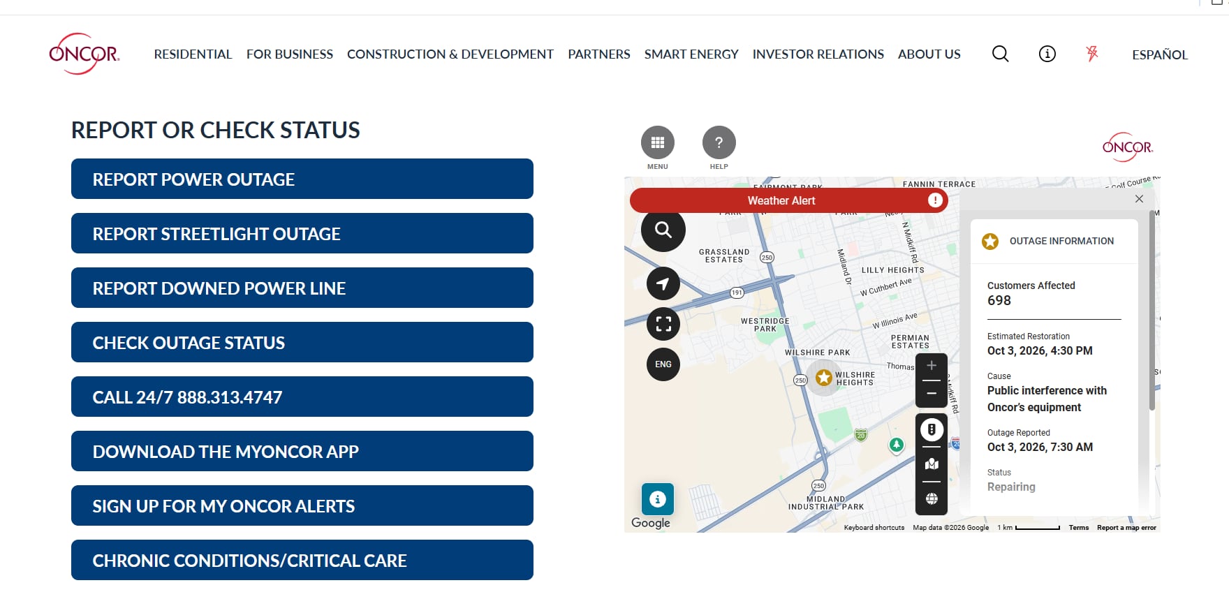 Power Outage Affects Over 600 in Midland Due to Equipment Interference