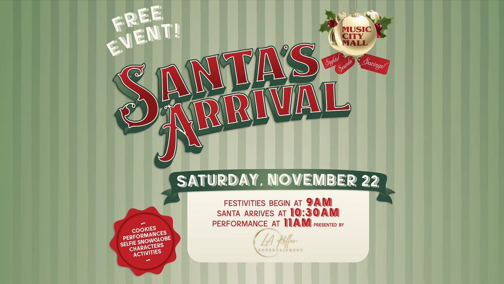 Santa to arrive at Music City Mall for free family event Saturday